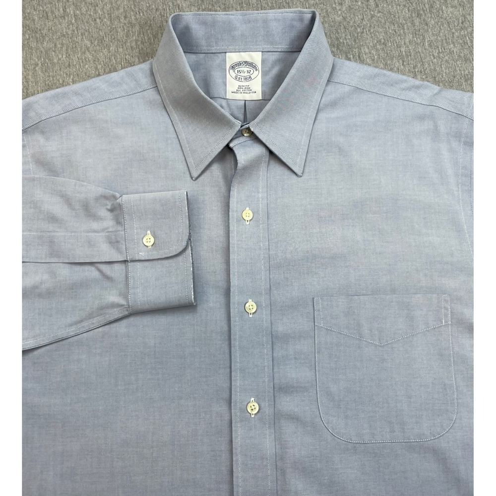 Brooks Brothers Shirt Mens 15.5 - 32 Blue 100% Cotton Oxford Cloth Button-Up